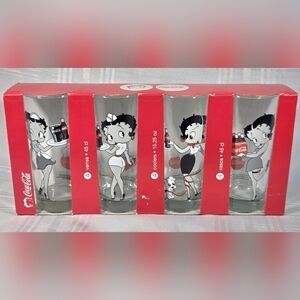 Vintage Betty Boop Coca-Cola Cooler Glass Set - 15.25 oz - Set of 4 - Luminarc